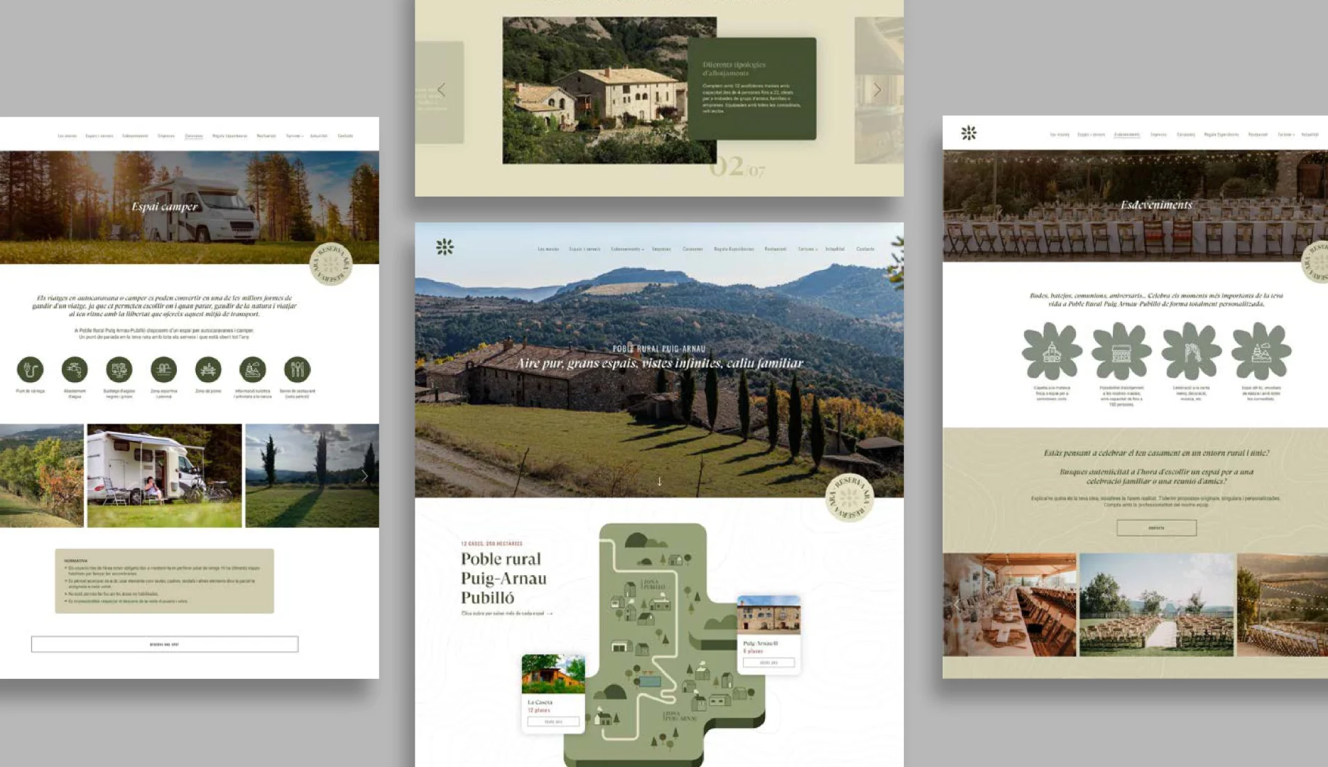 Diseño web para Poble Rural Puig-Arnau Pubilló: alojamiento rural con espacios para autocaravanas, eventos y turismo en el Prepirineo.